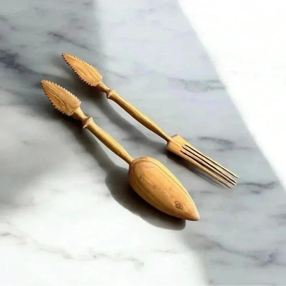 💎𝅺VINTAGE Hand  Carved African Tribal Art Fork And Spoon - Picture 6 of 16